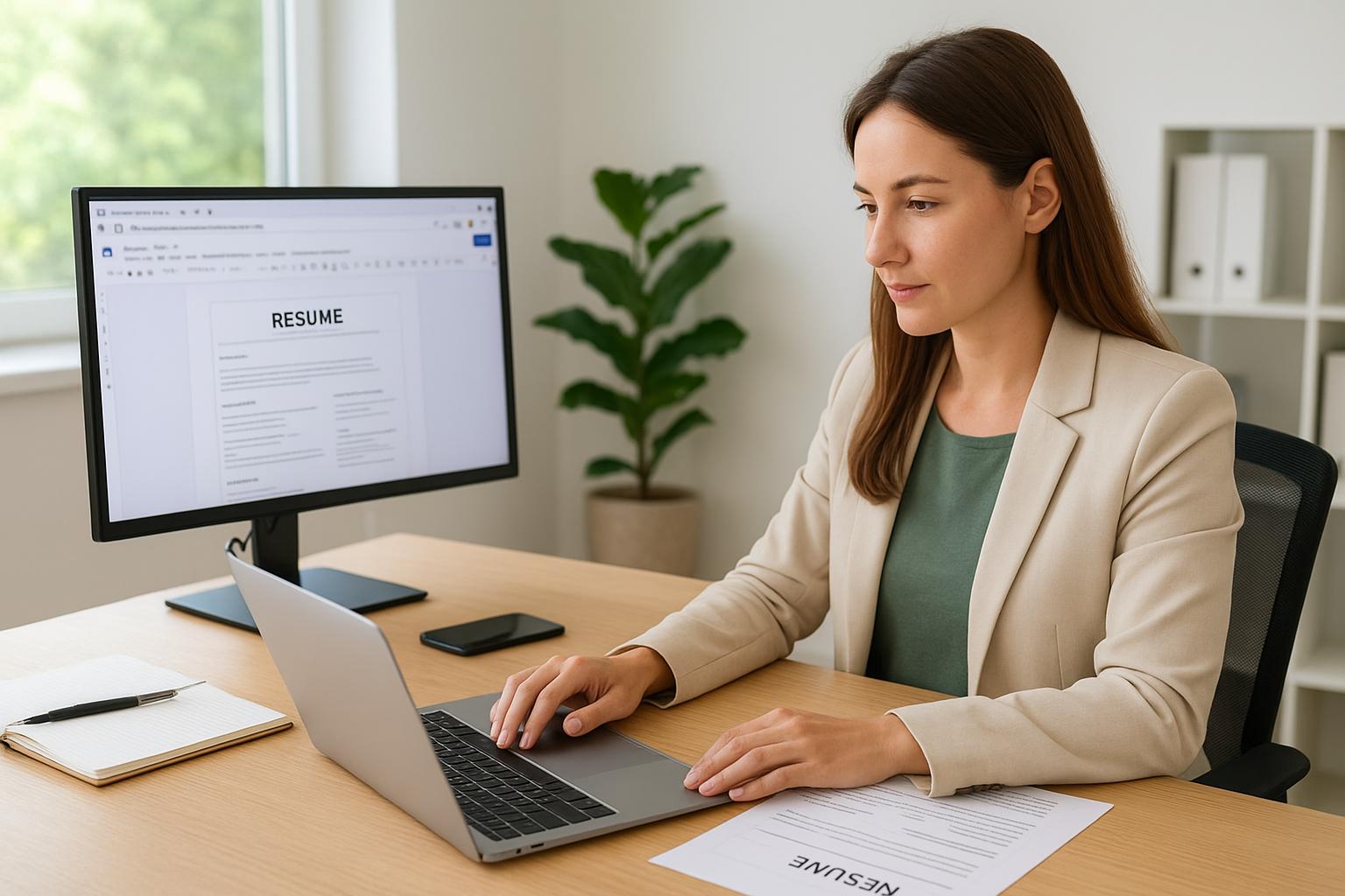 Recruiter reviewing a candidate's resume during hiring.