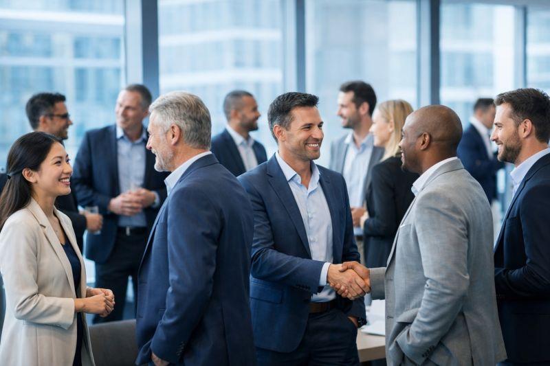Professionals building career connections through professional networking.